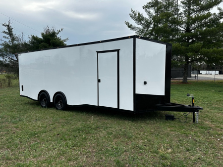 New 2026 Luxe 8.5x24 Racing Trailer Finished Interior- 5200 Tandem Axle-White-Blackout