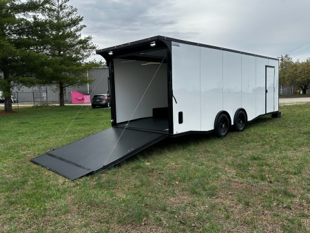 New 2026 Luxe 8.5x24 Racing Trailer Finished Interior- 5200 Tandem Axle-White-Blackout