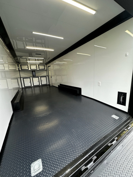 New 2026 Luxe 8.5x24 Racing Trailer Finished Interior- 5200 Tandem Axle-White-Blackout