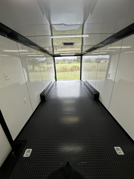 New 2026 Luxe 8.5x24 Racing Trailer Finished Interior- 5200 Tandem Axle-White-Blackout