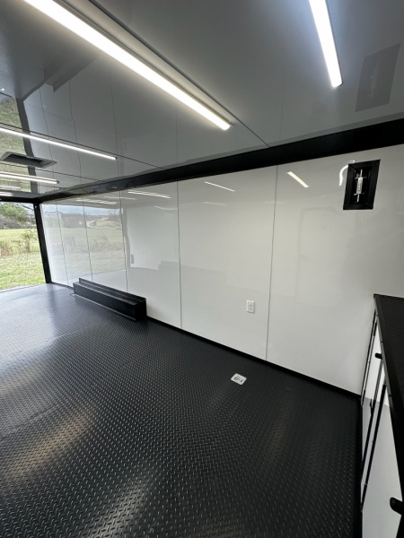 New 2026 Luxe 8.5x24 Racing Trailer Finished Interior- 5200 Tandem Axle-White-Blackout