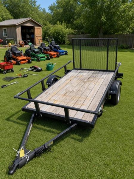 New 5x8 Utility Trailer with Treated Deck & Lockable Gate Latch