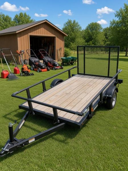 New 5x8 Utility Trailer with Treated Deck & Lockable Gate Latch