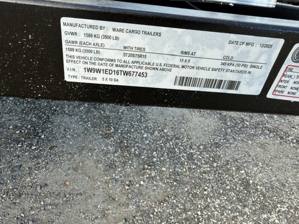 New 2026 Ware Cargo Trailers 5 x 10 Black Single Axle Enclosed Trailer with Side Door and Ramp