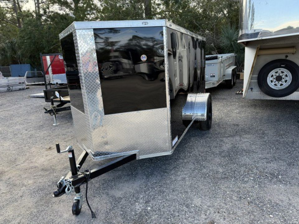 New 2026 Ware Cargo Trailers 5 x 10 Black Single Axle Enclosed Trailer with Side Door and Ramp