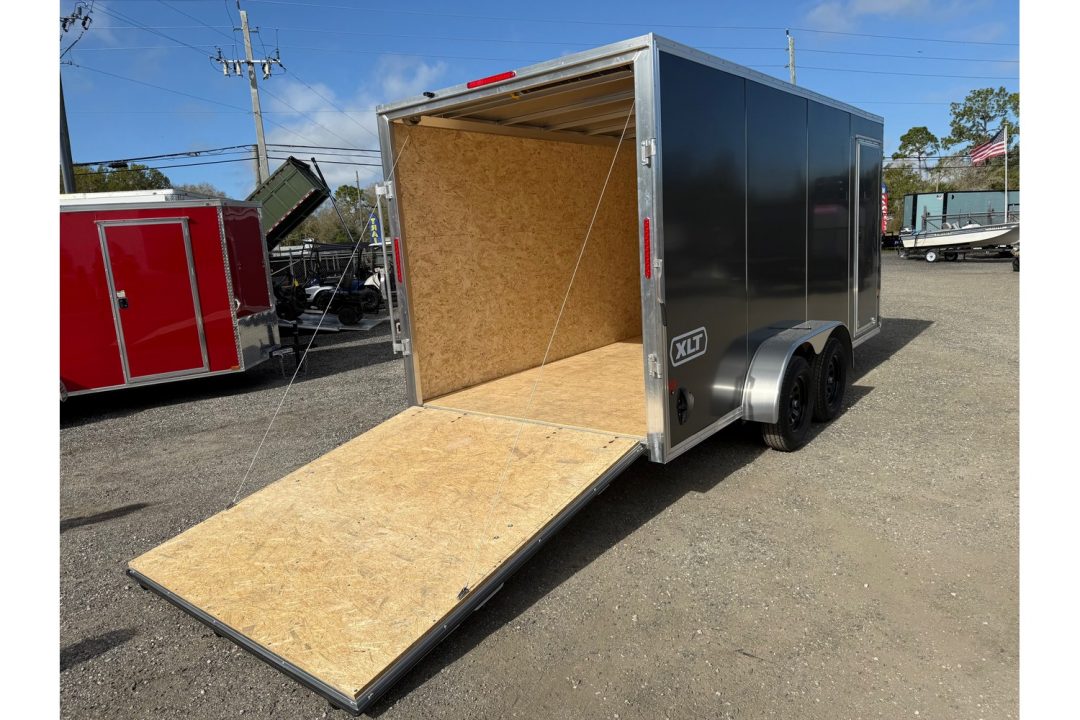New 2026 ALCOM 7 x 16 Aluminum Enclosed Trailer with 6" Extra Height, Upgraded Paddle Handle & Piano Hinge Side Access Door