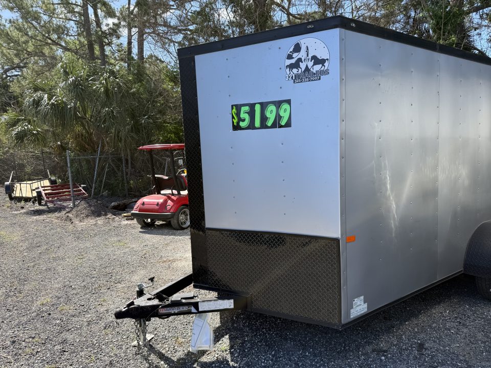 Used 2022 Rock Solid Cargo 7 x 14 Tandem Axle Enclosed Trailer Charcoal with Black Out Package