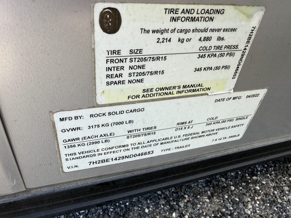 Used 2022 Rock Solid Cargo 7 x 14 Tandem Axle Enclosed Trailer Charcoal with Black Out Package