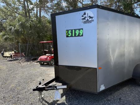 Used 2022 Rock Solid Cargo 7 x 14 Tandem Axle Enclosed Trailer Charcoal with Black Out Package