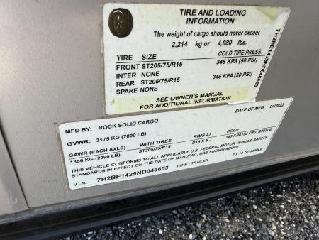 Used 2022 Rock Solid Cargo 7 x 14 Tandem Axle Enclosed Trailer Charcoal with Black Out Package
