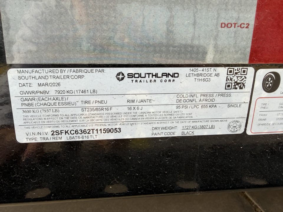New #159053 2026 SOUTHLAND LBAT8-616 22 X 83 TANDEM AXLE 16K TILT DECK TRAILER