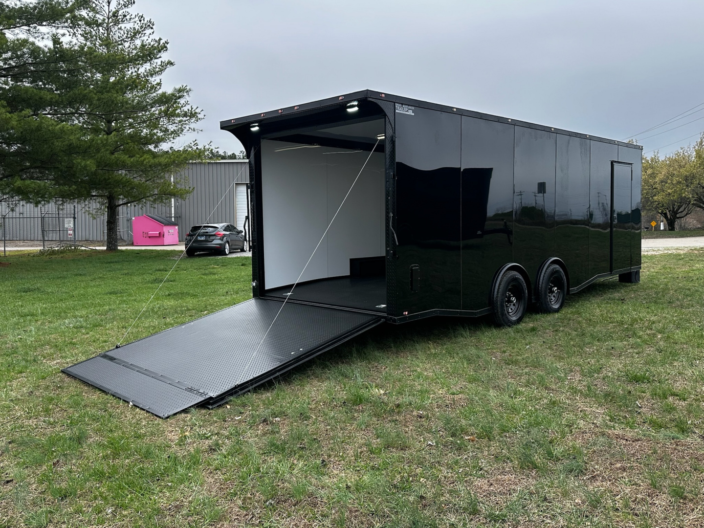 New 2026 Luxe 8.5x24 Racing Trailer Finished Interior-SCRATCH SALE -5200 Tandem Axle-Black-Blackout