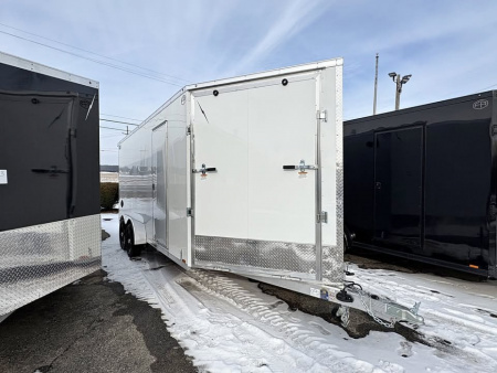 New 2026 7 X 23 Lightning Place Enclosed Snowmobile Trailer with 7ft Interior - Plain Model with Aluminum Rims