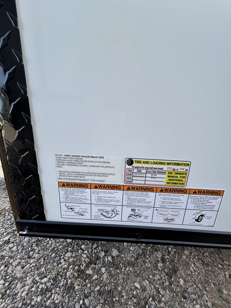 New 2026 Family Trailer 7x16 Tandem Axles Cargo / Enclosed Trailer-ScrewlessExterior - Blackout Pkg- Rear Spoiler
