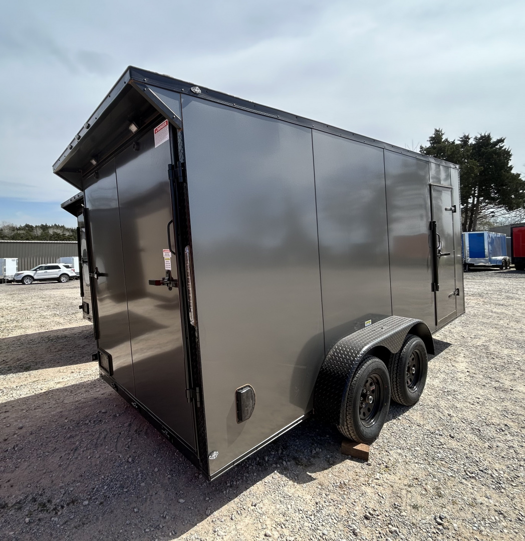 New 2026 Family Trailer 7x16 Tandem Axles Cargo / Enclosed Trailer-Screwless Exterior- Blackout Pkg- Rear Spoiler