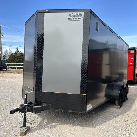 New 2026 Family Trailer 7x16 Tandem Axles Cargo / Enclosed Trailer-Screwless Exterior- Blackout Pkg- Rear Spoiler