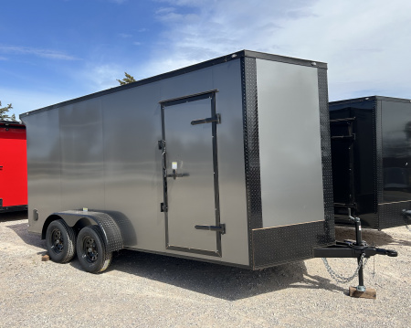 New 2026 Family Trailer 7x16 Tandem Axles Cargo / Enclosed Trailer-Screwless Exterior- Blackout Pkg- Rear Spoiler