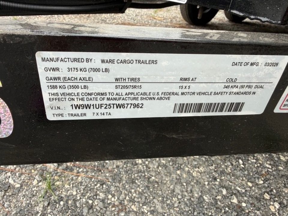 New 2026 Ware Cargo Trailers 7 x 14 Utility Trailer