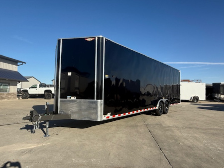 New 2026 H&H Black 8.5'x28' 14k Flat Top V-Nose Enclosed Car Hauler Cargo Trailer