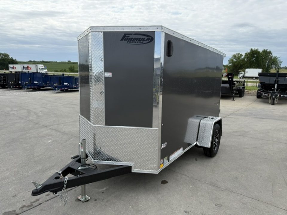 New 2026 Formula Traverse Charcoal 5'x10' 3k Flat Top V-Nose Enclosed Cargo Trailer