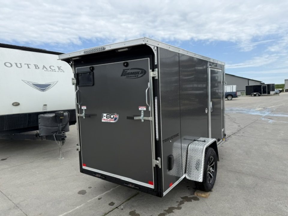 New 2026 Formula Traverse Charcoal 5'x10' 3k Flat Top V-Nose Enclosed Cargo Trailer