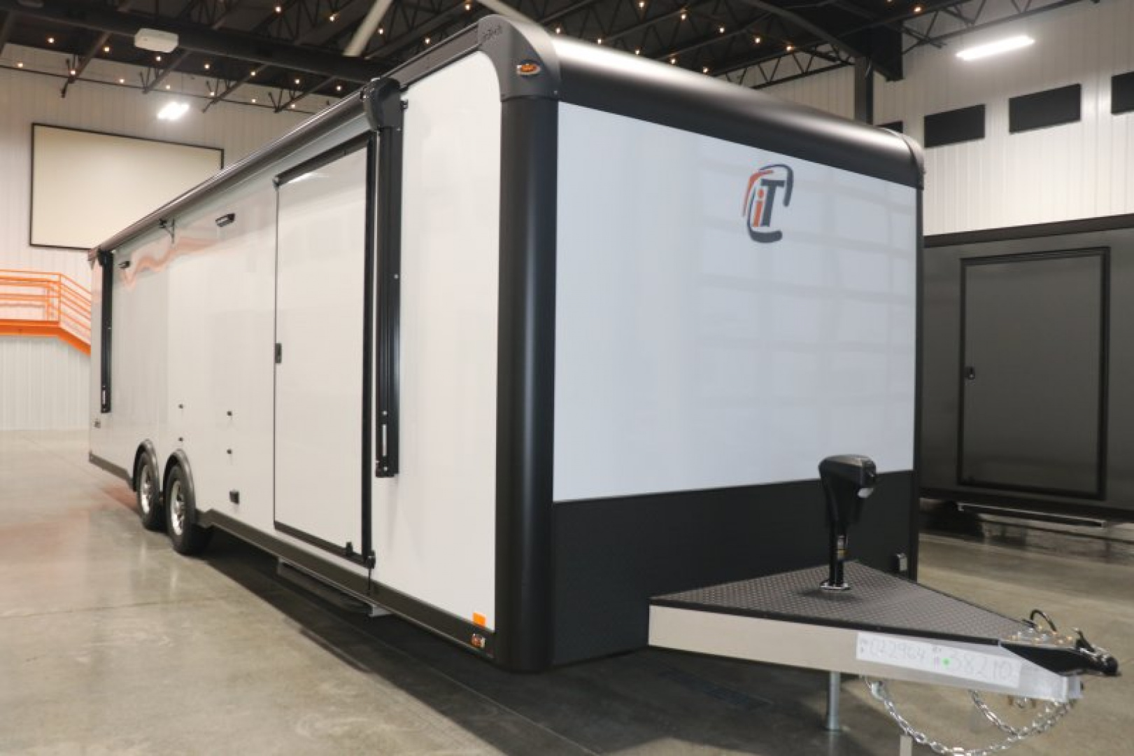New In-Tech Lite 8.5x28 Race Trailer-10K White W/ Black Trim- L Base Cabinet, Generator Door, Tool Drawers, Winch, WW Cabinet, & A/C