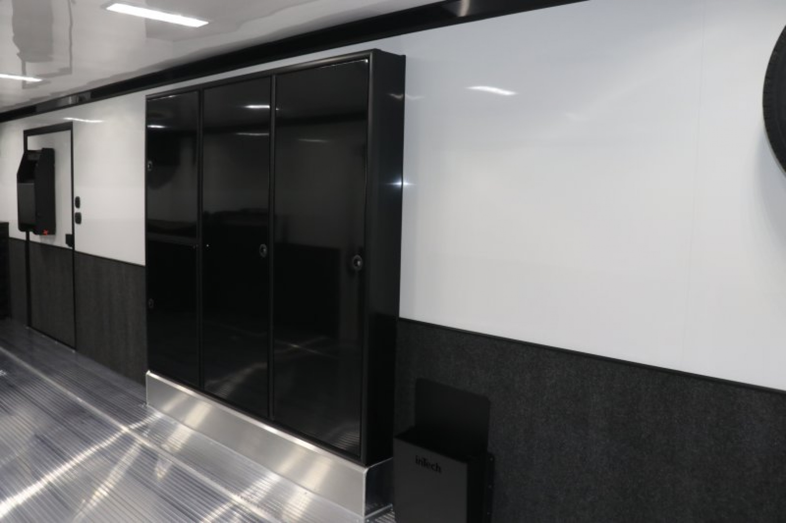New In-Tech Lite 8.5x28 Race Trailer-10K White W/ Black Trim- L Base Cabinet, Generator Door, Tool Drawers, Winch, WW Cabinet, & A/C