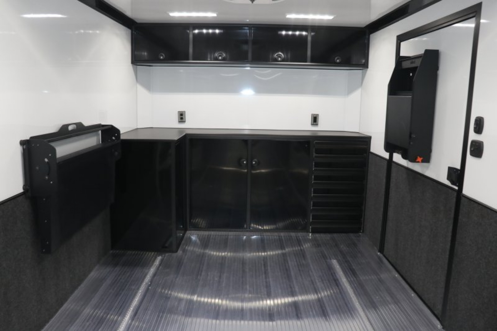 New In-Tech Lite 8.5x28 Race Trailer-10K White W/ Black Trim- L Base Cabinet, Generator Door, Tool Drawers, Winch, WW Cabinet, & A/C