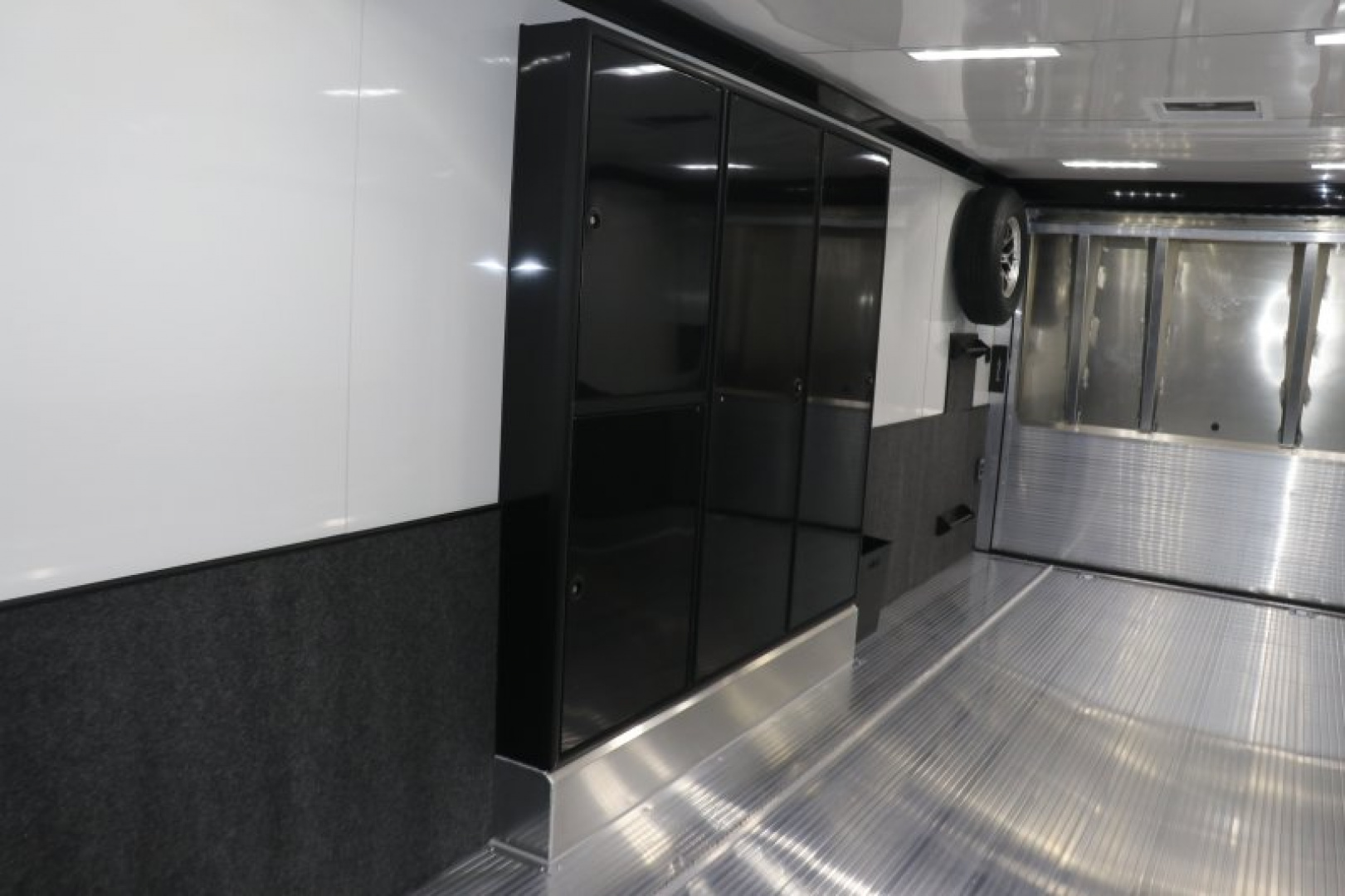 New In-Tech Lite 8.5x28 Race Trailer-10K White W/ Black Trim- L Base Cabinet, Generator Door, Tool Drawers, Winch, WW Cabinet, & A/C