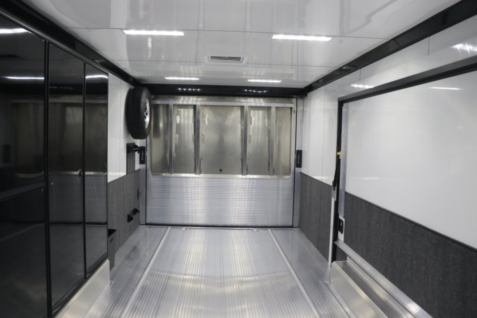 New In-Tech Lite 8.5x28 Race Trailer-10K White W/ Black Trim- L Base Cabinet, Generator Door, Tool Drawers, Winch, WW Cabinet, & A/C