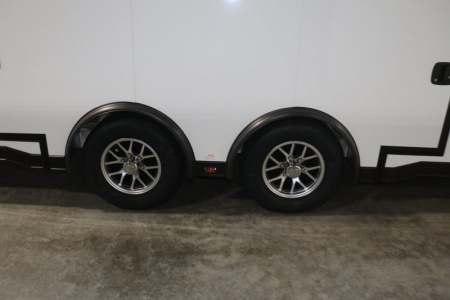 New In-Tech Lite 8.5x28 Race Trailer-10K White W/ Black Trim- L Base Cabinet, Generator Door, Tool Drawers, Winch, WW Cabinet, & A/C