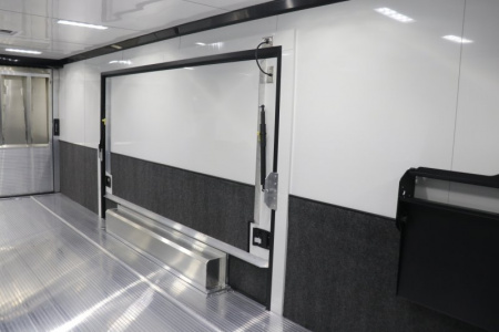 New In-Tech Lite 8.5x28 Race Trailer-10K White W/ Black Trim- L Base Cabinet, Generator Door, Tool Drawers, Winch, WW Cabinet, & A/C