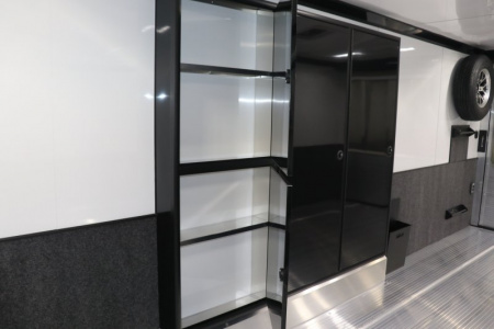 New In-Tech Lite 8.5x28 Race Trailer-10K White W/ Black Trim- L Base Cabinet, Generator Door, Tool Drawers, Winch, WW Cabinet, & A/C