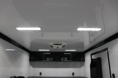 New In-Tech Lite 8.5x28 Race Trailer-10K White W/ Black Trim- L Base Cabinet, Generator Door, Tool Drawers, Winch, WW Cabinet, & A/C