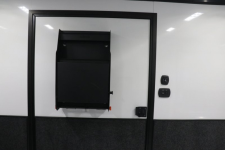 New In-Tech Lite 8.5x28 Race Trailer-10K White W/ Black Trim- L Base Cabinet, Generator Door, Tool Drawers, Winch, WW Cabinet, & A/C