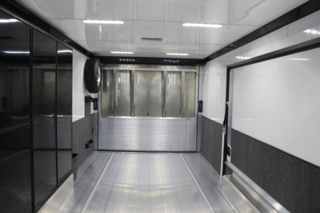 New In-Tech Lite 8.5x28 Race Trailer-10K White W/ Black Trim- L Base Cabinet, Generator Door, Tool Drawers, Winch, WW Cabinet, & A/C