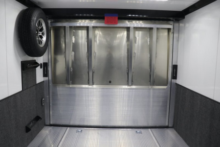 New In-Tech Lite 8.5x28 Race Trailer-10K White W/ Black Trim- L Base Cabinet, Generator Door, Tool Drawers, Winch, WW Cabinet, & A/C