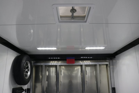 New In-Tech Lite 8.5x28 Race Trailer-10K White W/ Black Trim- L Base Cabinet, Generator Door, Tool Drawers, Winch, WW Cabinet, & A/C