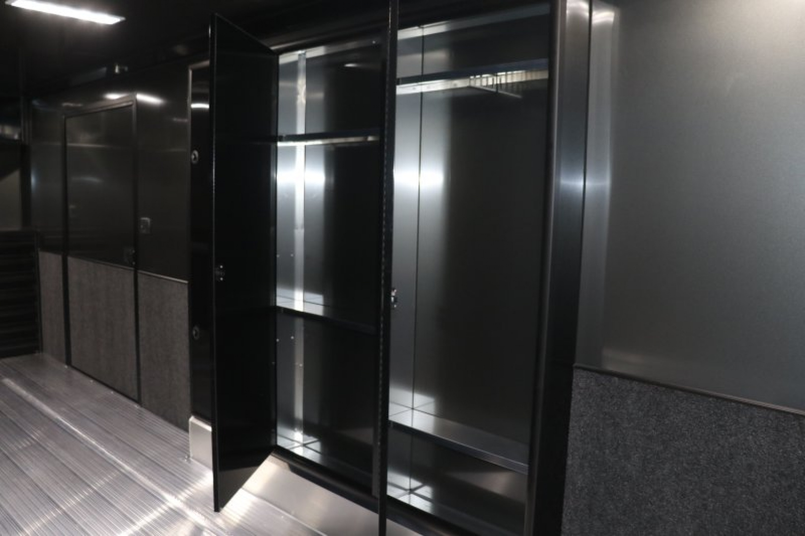 New In-Tech Lite 8.5x24 Race Trailer-10K Charcoal W/ Black Trim- L Base Cabinet, Generator Door, Tool Drawers, & WW Cabinet