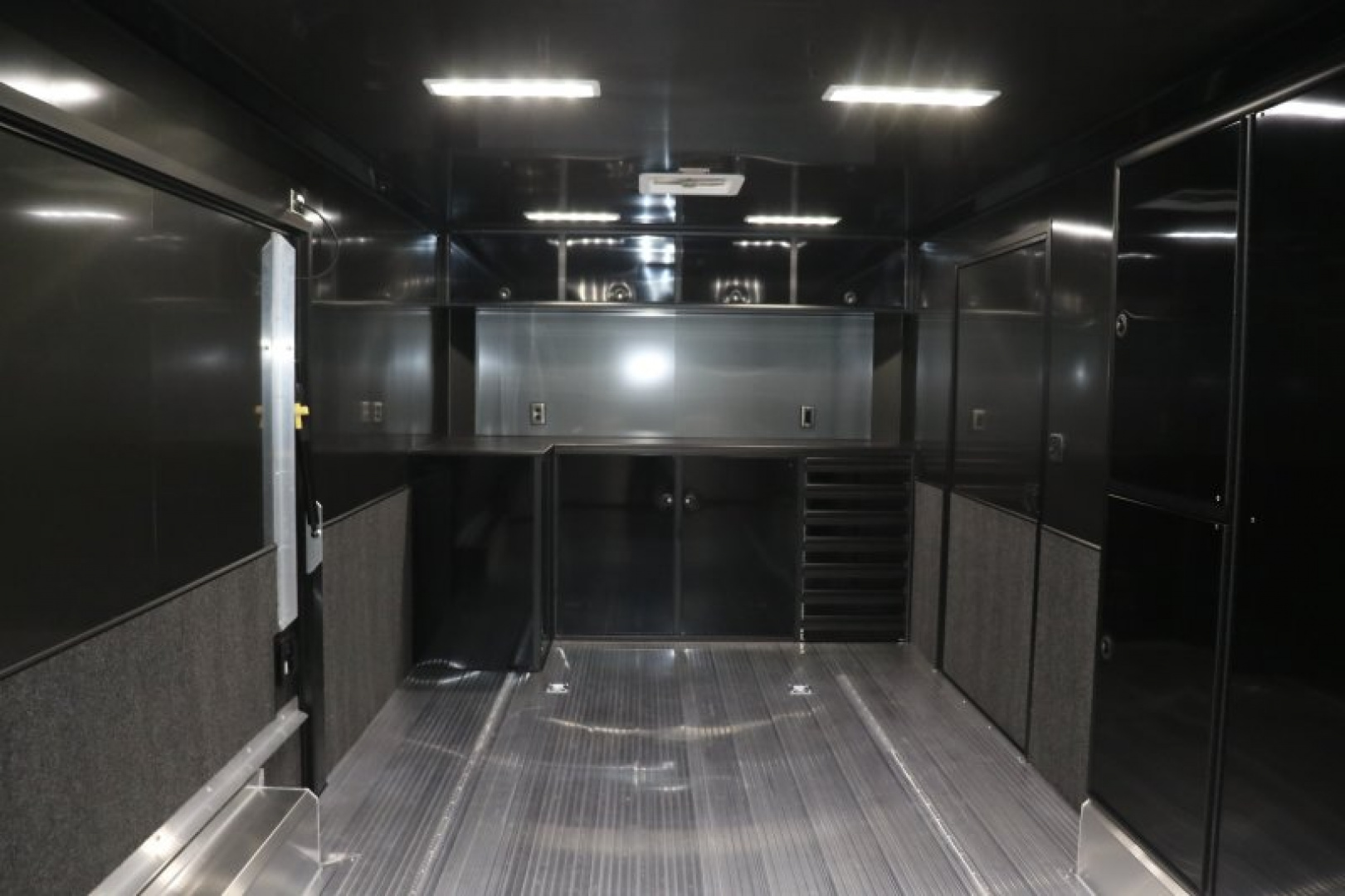 New In-Tech Lite 8.5x24 Race Trailer-10K Charcoal W/ Black Trim- L Base Cabinet, Generator Door, Tool Drawers, & WW Cabinet