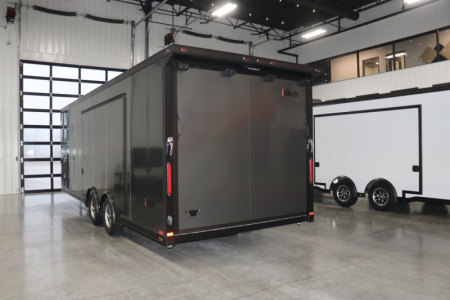 New In-Tech Lite 8.5x24 Race Trailer-10K Charcoal W/ Black Trim- L Base Cabinet, Generator Door, Tool Drawers, & WW Cabinet