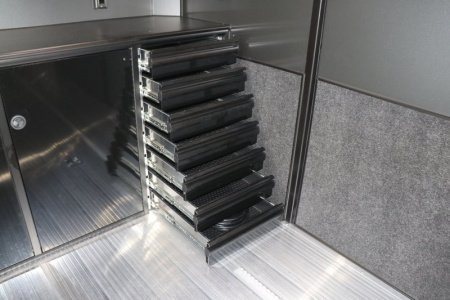 New In-Tech Lite 8.5x24 Race Trailer-10K Charcoal W/ Black Trim- L Base Cabinet, Generator Door, Tool Drawers, & WW Cabinet