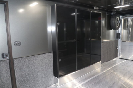 New In-Tech Lite 8.5x24 Race Trailer-10K Charcoal W/ Black Trim- L Base Cabinet, Generator Door, Tool Drawers, & WW Cabinet