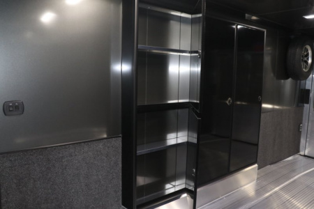 New In-Tech Lite 8.5x24 Race Trailer-10K Charcoal W/ Black Trim- L Base Cabinet, Generator Door, Tool Drawers, & WW Cabinet