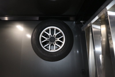 New In-Tech Lite 8.5x24 Race Trailer-10K Charcoal W/ Black Trim- L Base Cabinet, Generator Door, Tool Drawers, & WW Cabinet
