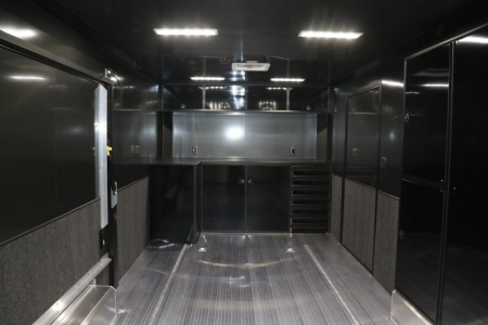 New In-Tech Lite 8.5x24 Race Trailer-10K Charcoal W/ Black Trim- L Base Cabinet, Generator Door, Tool Drawers, & WW Cabinet