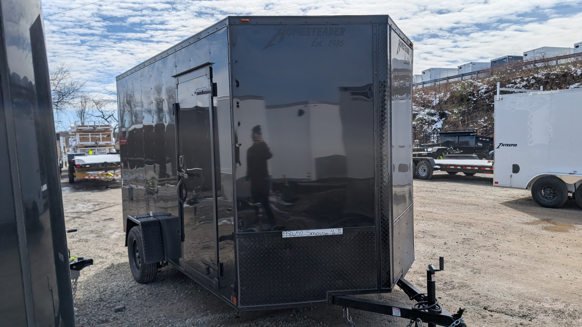New 2026 Homesteader 7x12 Intrepid V-Nose Cargo Trailer w/ Ramp Door & BRAKES (84" INSIDE)