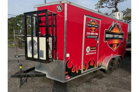 Used 2024 All World Trailers 7 x 16 Tandem Axle Food Truck with AC & Fire Supression