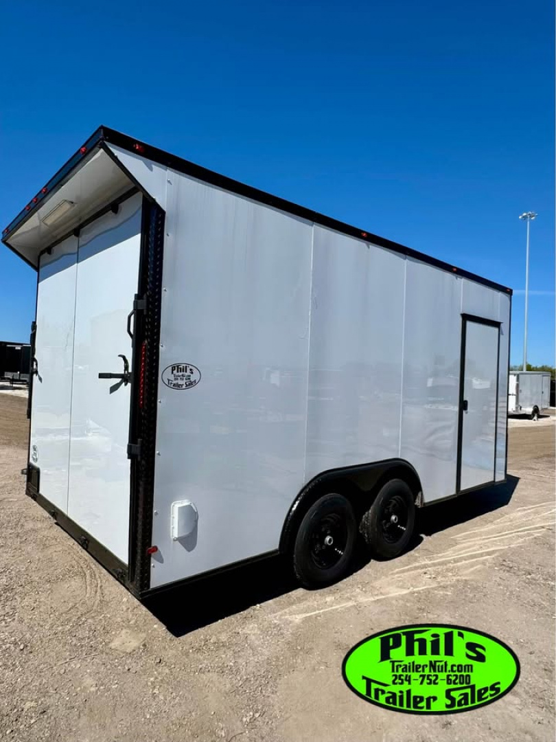New ONLY 1 AT THIS PRICE! 8.5X16 BLACKOUT TRAILER Cargo / Enclosed Trailer REAR WING UPGRADED .080 EXTERIOR