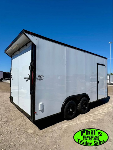 New ONLY 1 AT THIS PRICE! 8.5X16 BLACKOUT TRAILER Cargo / Enclosed Trailer REAR WING UPGRADED .080 EXTERIOR